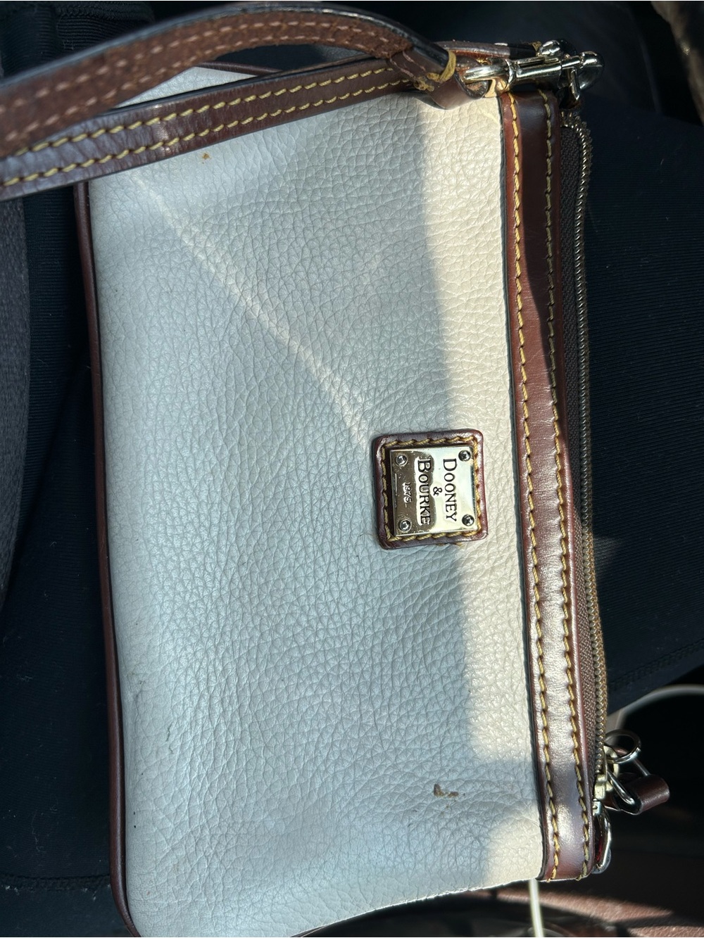 Dooney & Bourke Cream and Brown Leather Wristlet Clutch